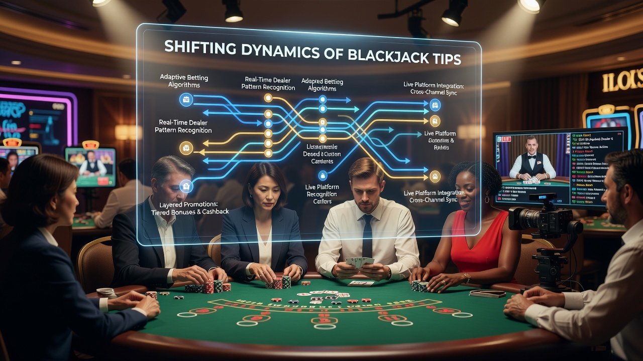 Gelaagde promotie weergave op live blackjack interface met statistieken en spelerdata
